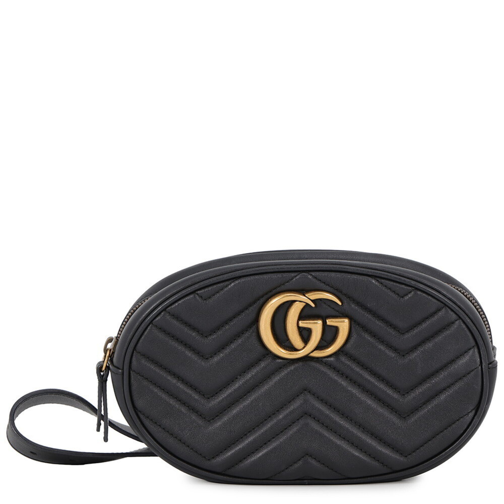 Gucci GG Marmont Leather Body Bag 491294 GUCCI Belt Waist Pouch Black Handbag